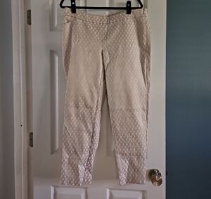 White House Black Market Gold and Cream Cropped Pants with Textured Pattern